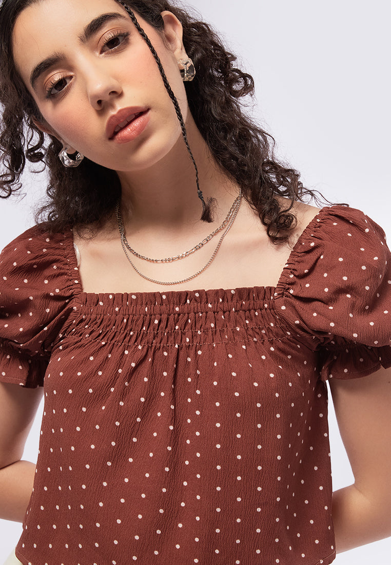 Crinkle Puff Sleeves Top