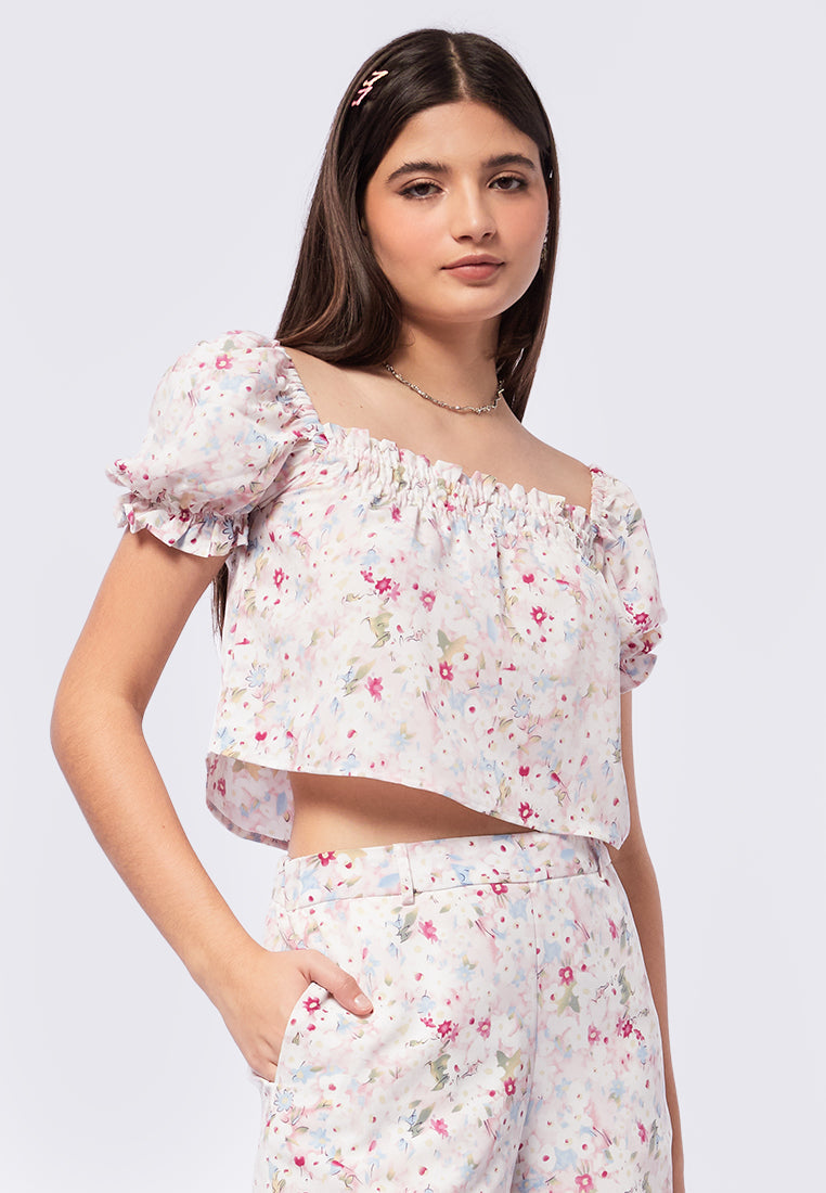 Printed Puff Sleeves Blouse