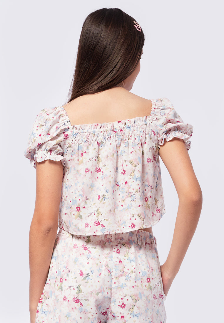 Printed Puff Sleeves Blouse