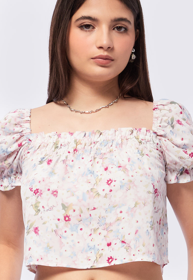 Printed Puff Sleeves Blouse