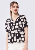 Printed Notch Collar Blouse