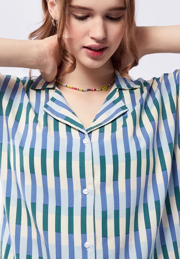 Printed Notch Collar Blouse