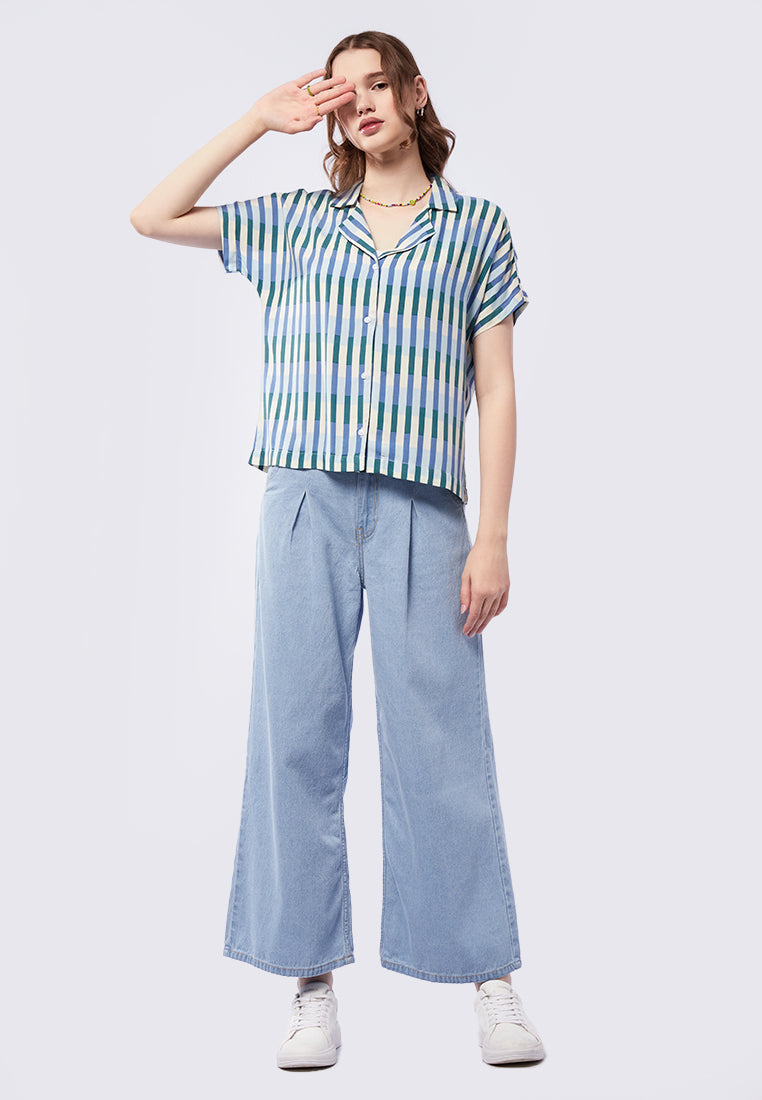 Printed Notch Collar Blouse