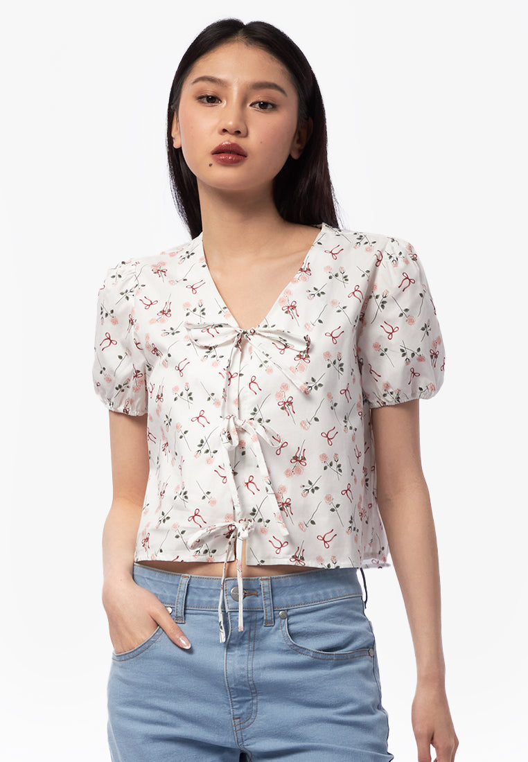 Printed Front Tie Blouse