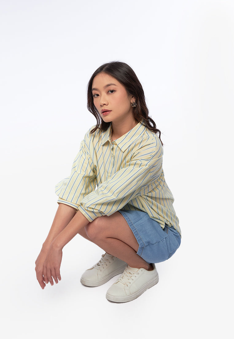 Stripe Voluminous Short Sleeve Shirt