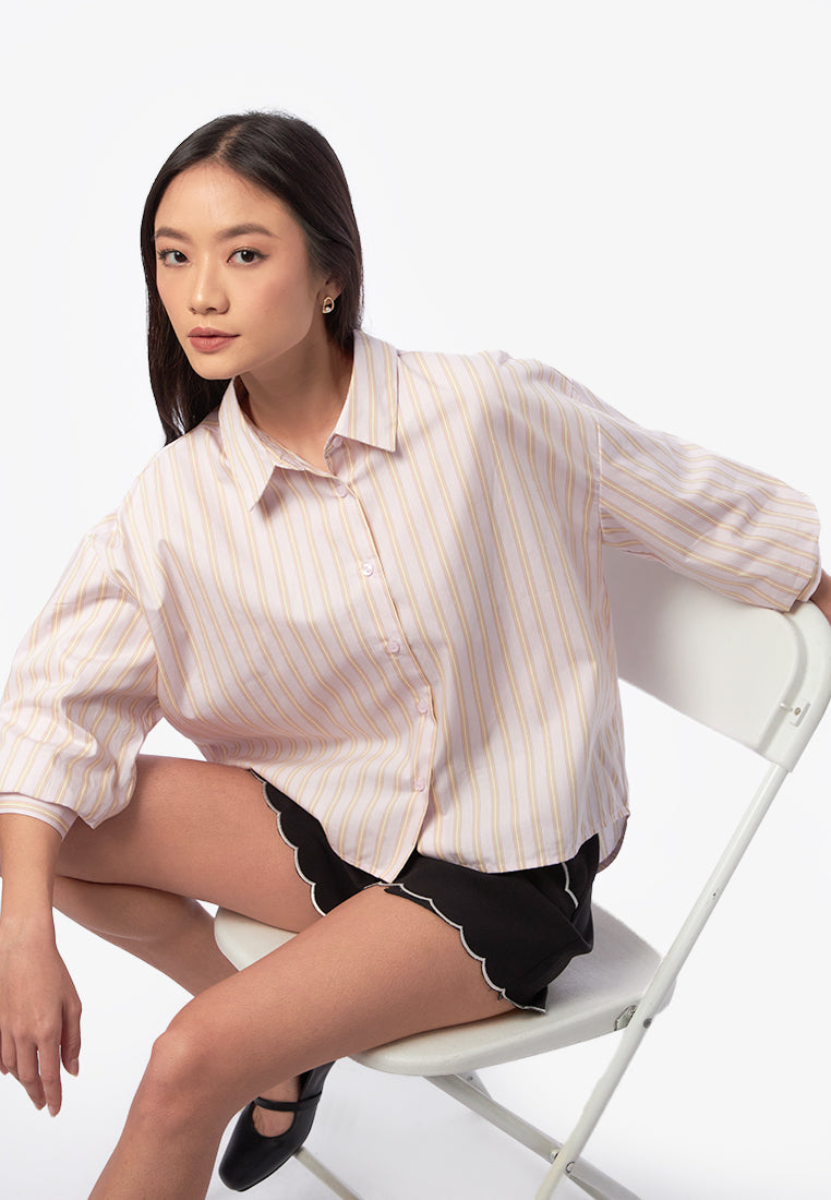Stripe Voluminous Short Sleeve Shirt