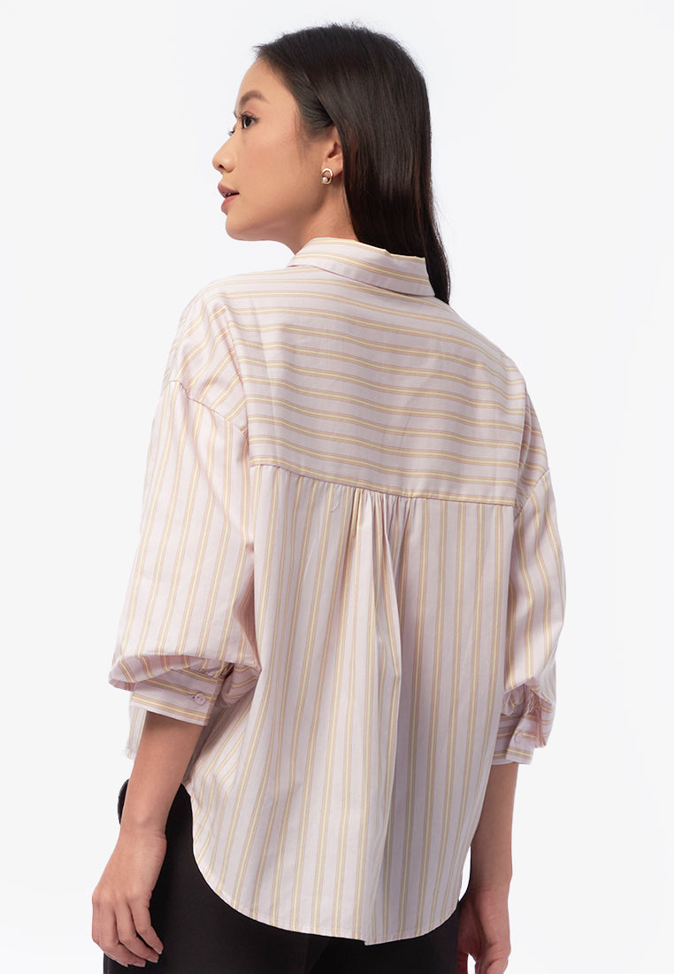 Stripe Voluminous Short Sleeve Shirt