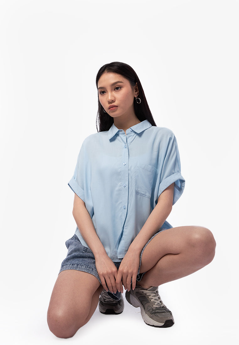 Boxy Pocket Round Hem Shirt