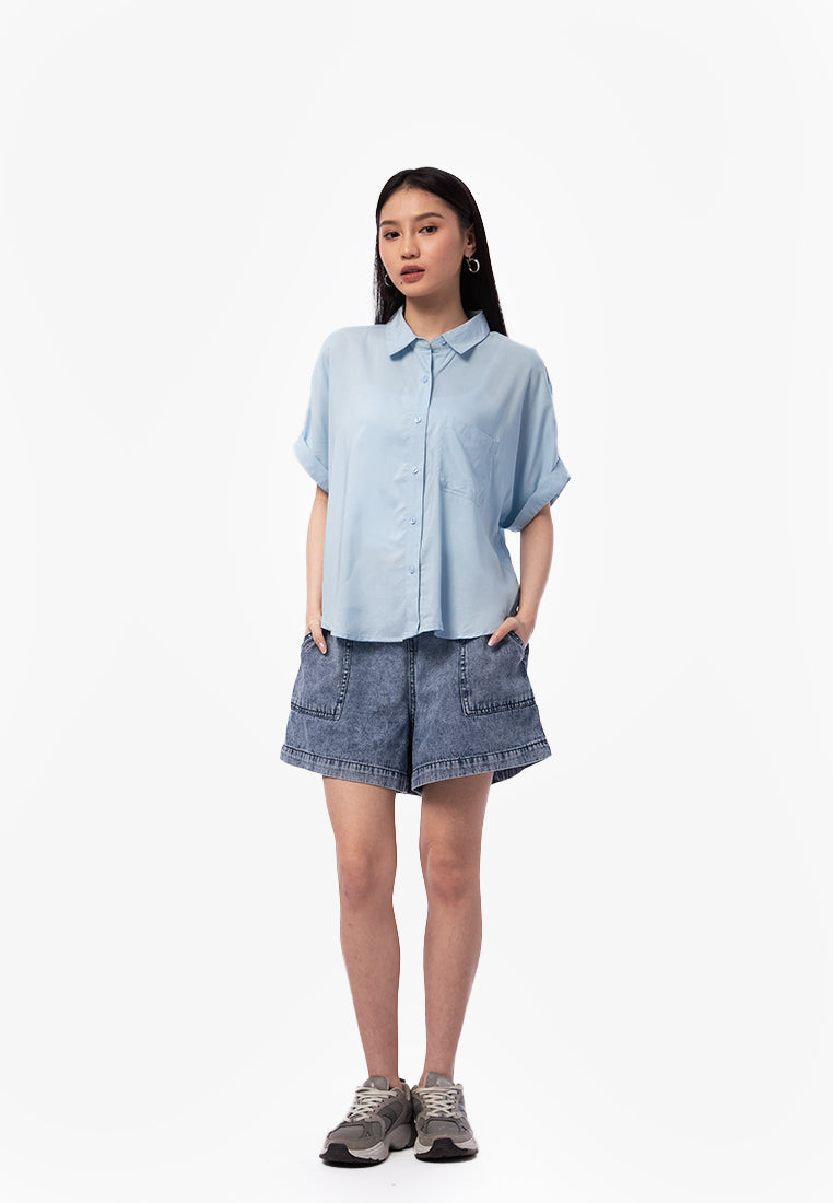 Boxy Pocket Round Hem Shirt