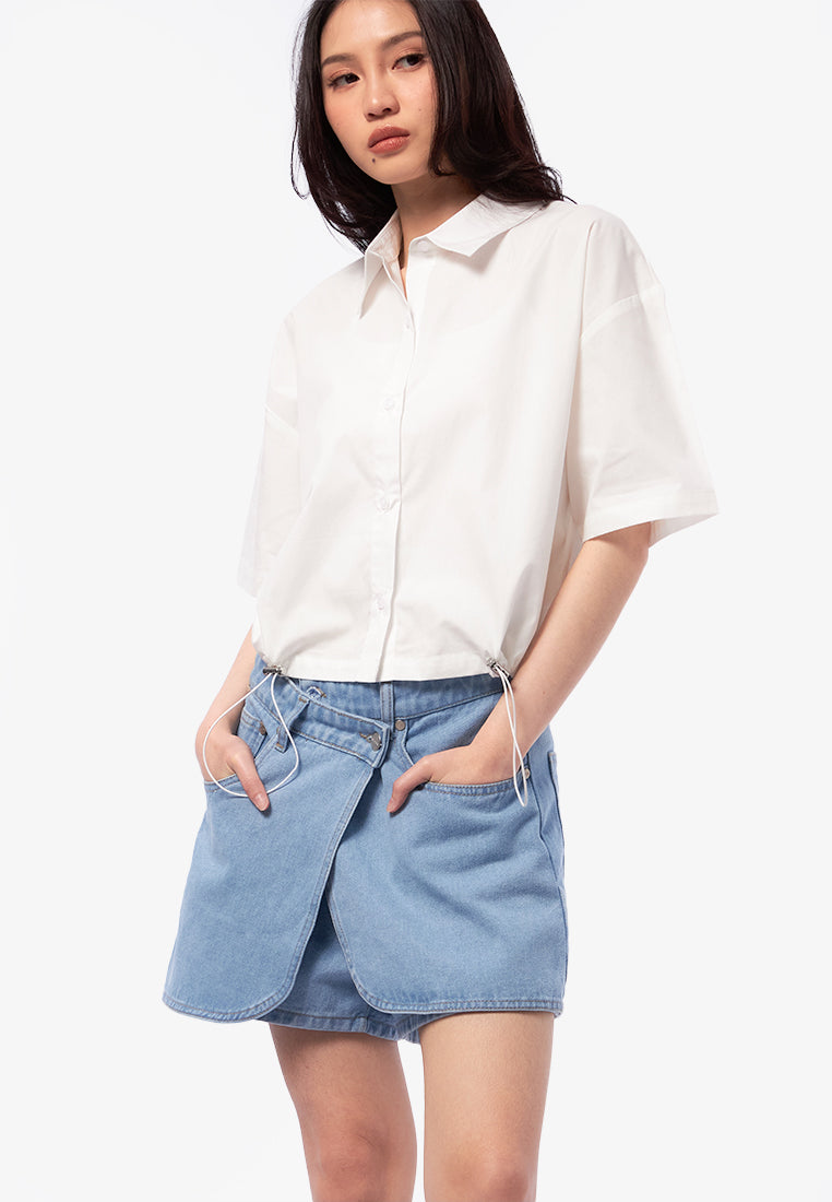Button Up Shirt with Drawstring