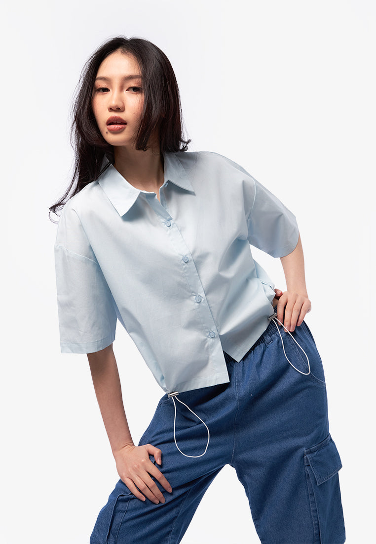 Button Up Shirt with Drawstring