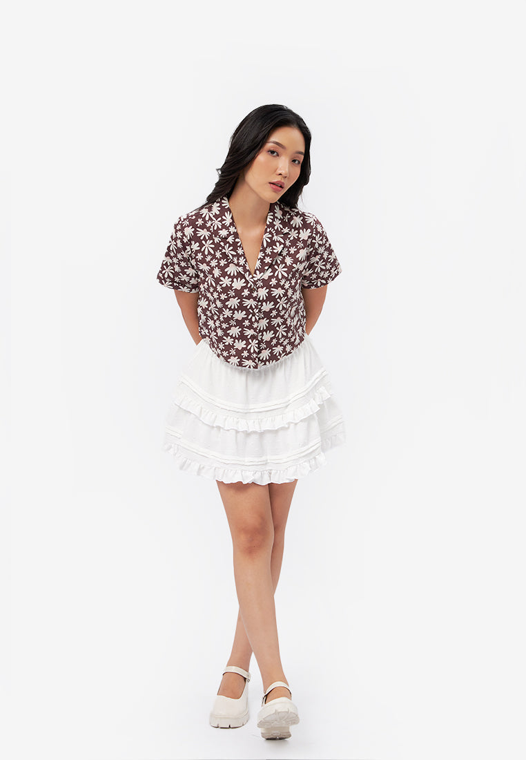 Printed Notch Collar Shirt Brown