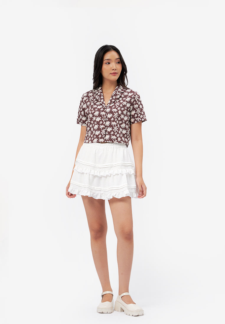 Printed Notch Collar Shirt Brown