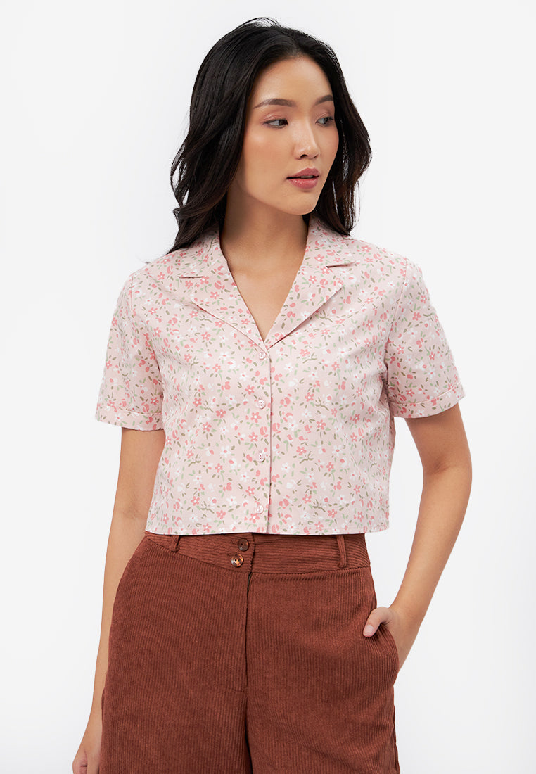 Printed Notch Collar Shirt L.Pink