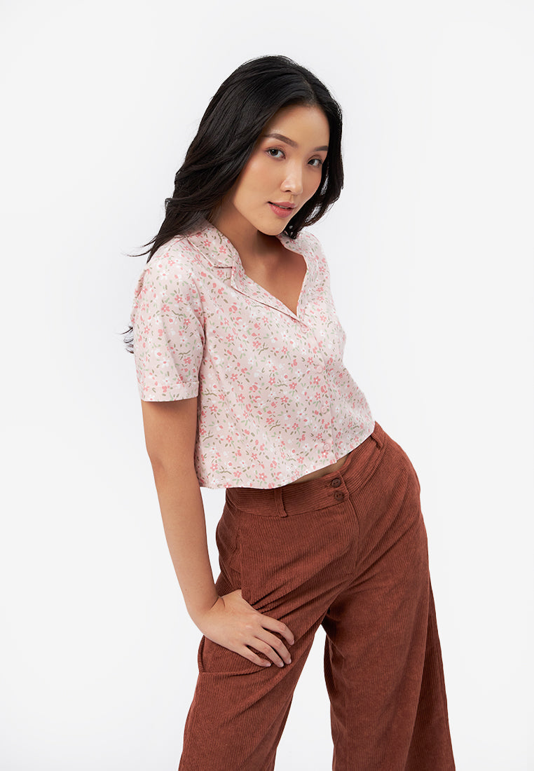 Printed Notch Collar Shirt L.Pink