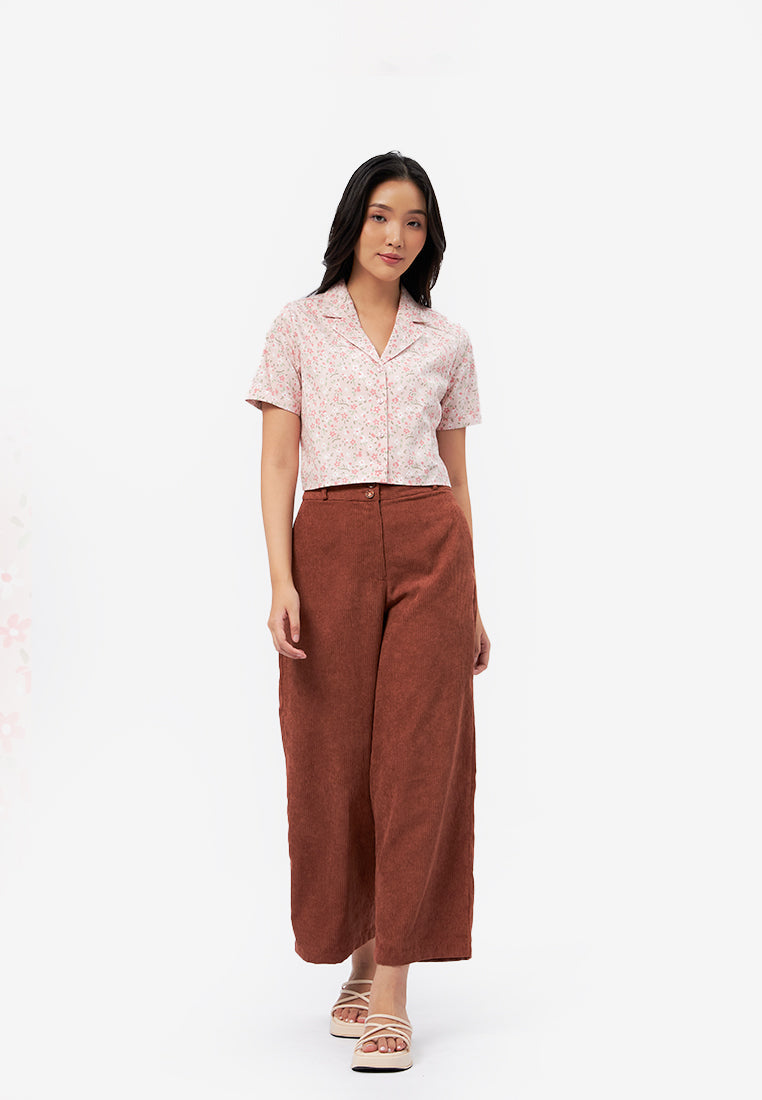 Printed Notch Collar Shirt L.Pink