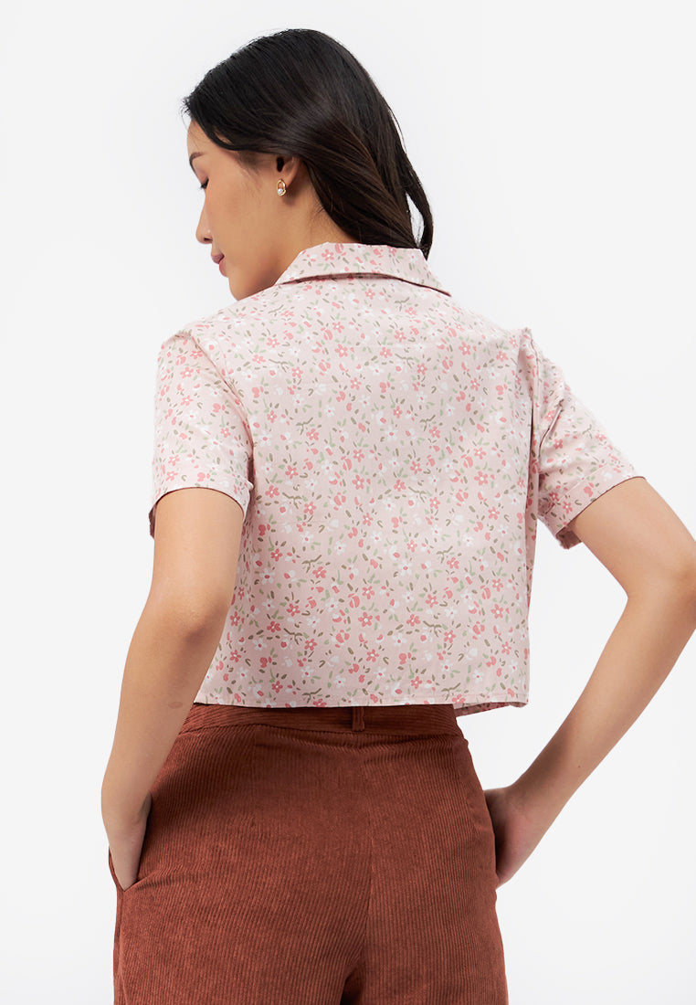 Printed Notch Collar Shirt L.Pink