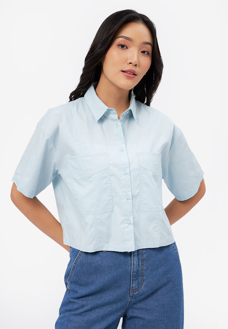 Short Sleeve Shirt with Patch Pocket L.Blue