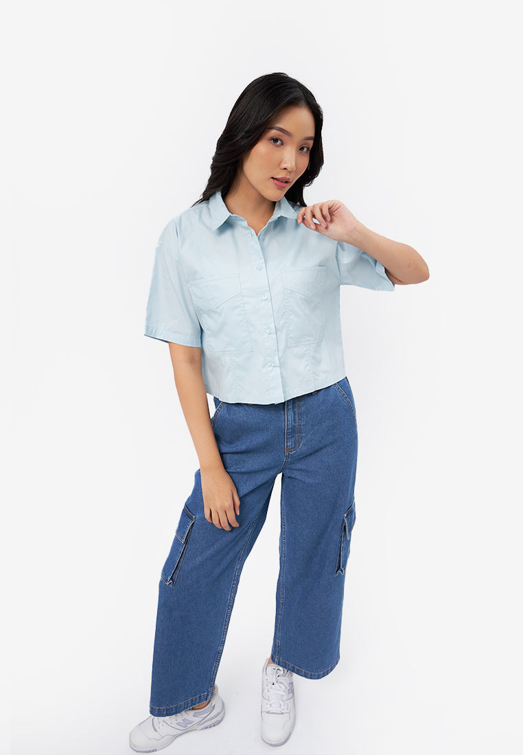 Short Sleeve Shirt with Patch Pocket L.Blue