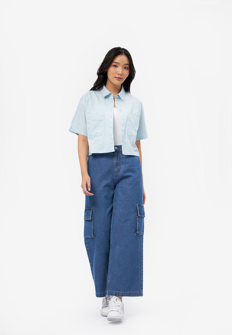Short Sleeve Shirt with Patch Pocket L.Blue