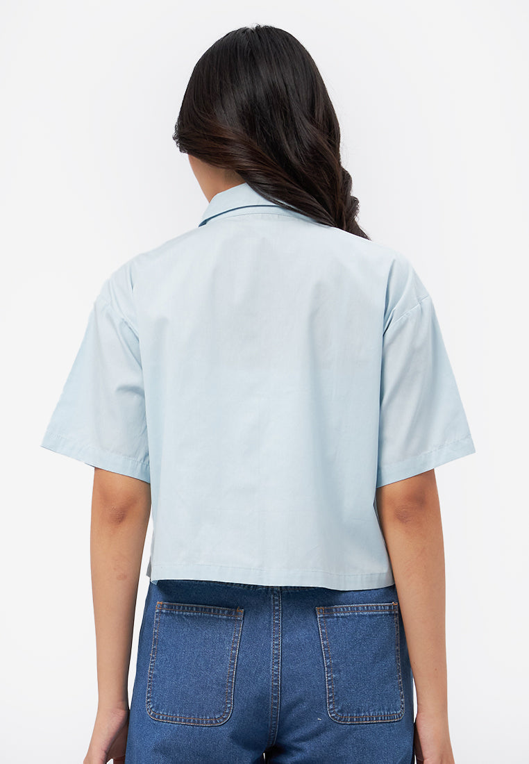 Short Sleeve Shirt with Patch Pocket L.Blue