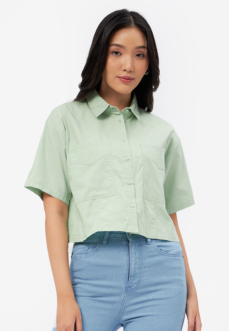 Short Sleeve Shirt with Patch Pocket Green