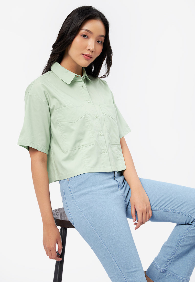 Short Sleeve Shirt with Patch Pocket Green