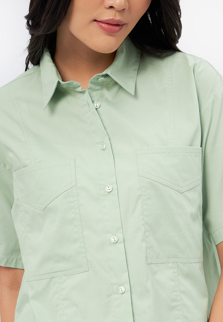 Short Sleeve Shirt with Patch Pocket Green