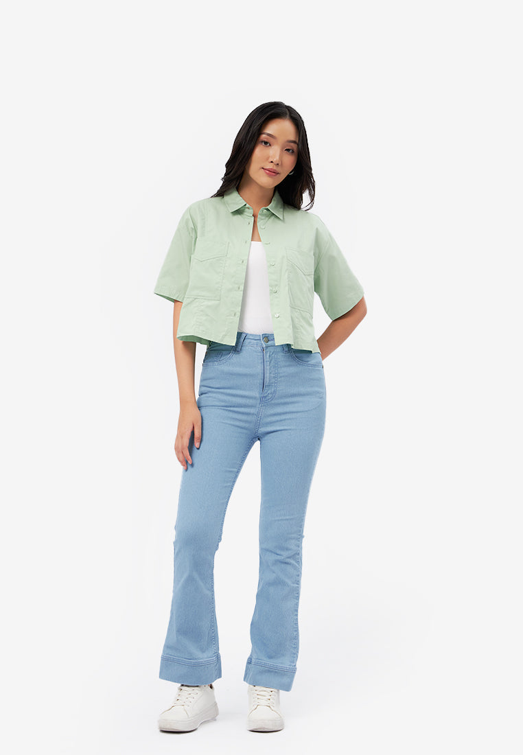 Short Sleeve Shirt with Patch Pocket Green