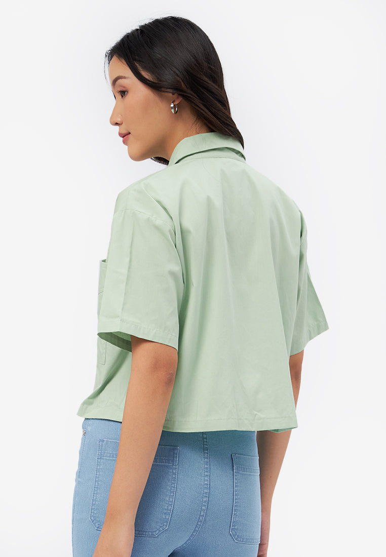 Short Sleeve Shirt with Patch Pocket Green