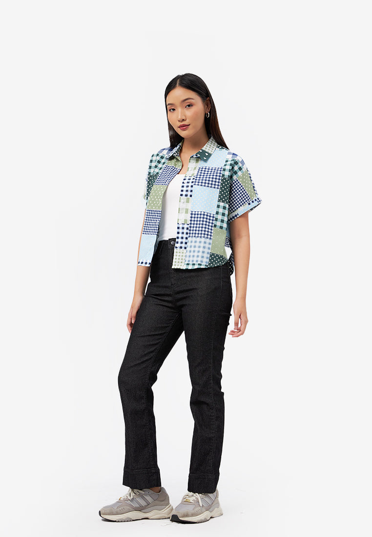 Printed Short Sleeve Crop Blouse Multicolor