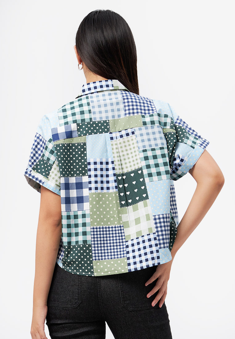 Printed Short Sleeve Crop Blouse Multicolor