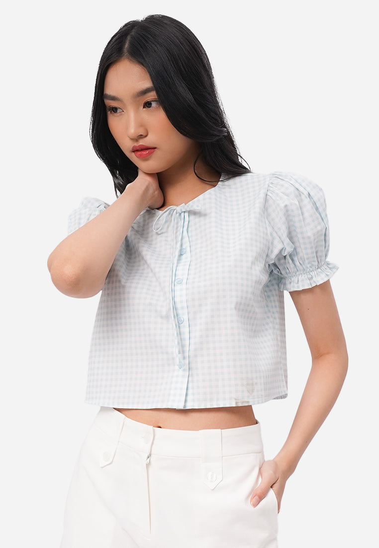 Puff Sleeve Printed Blouse L.Blue