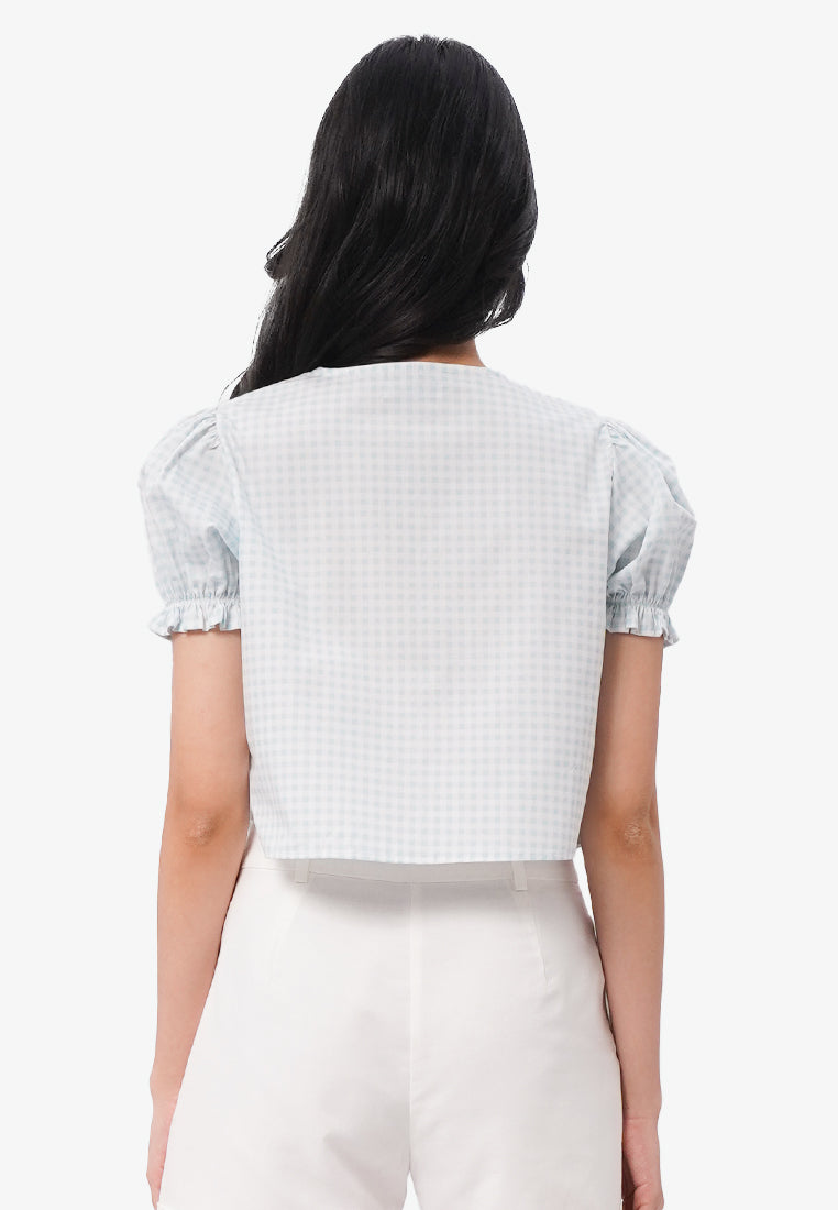Puff Sleeve Printed Blouse L.Blue