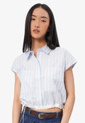 Drawstring Waist Short Sleeve Blouse L.Blue