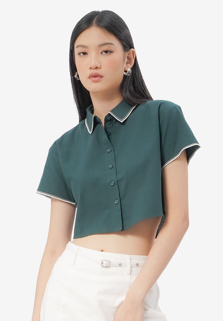 Collar Details Short Sleeve Blouse