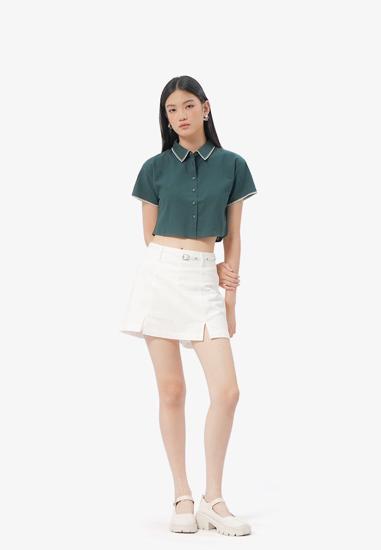 Collar Details Short Sleeve Blouse
