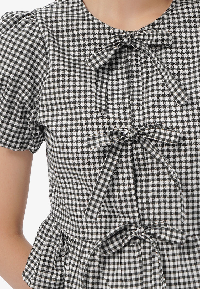 Gingham Short Sleeve Peplum Blouse