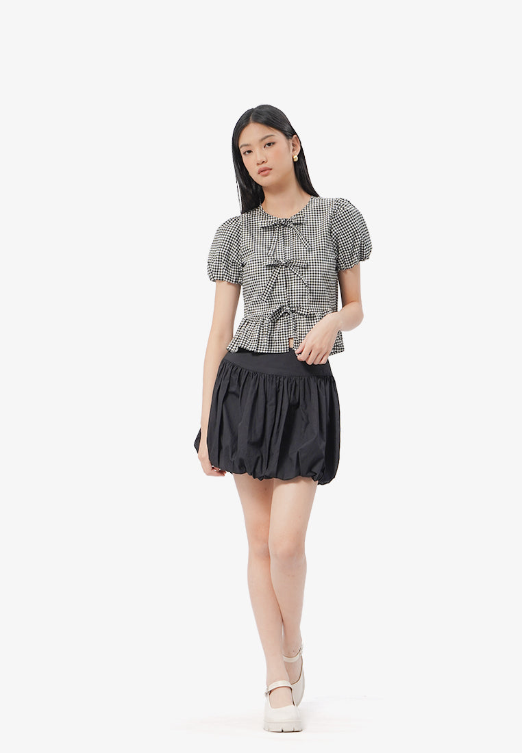 Gingham Short Sleeve Peplum Blouse