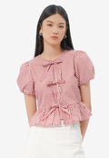 Gingham Short Sleeve Peplum Blouse