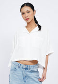 Notch Collar Short Sleeve Blouse