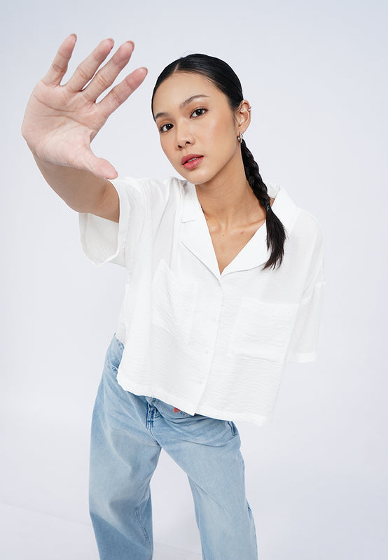 Notch Collar Short Sleeve Blouse