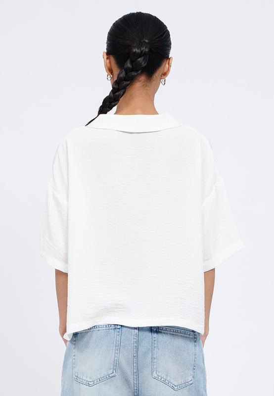 Notch Collar Short Sleeve Blouse