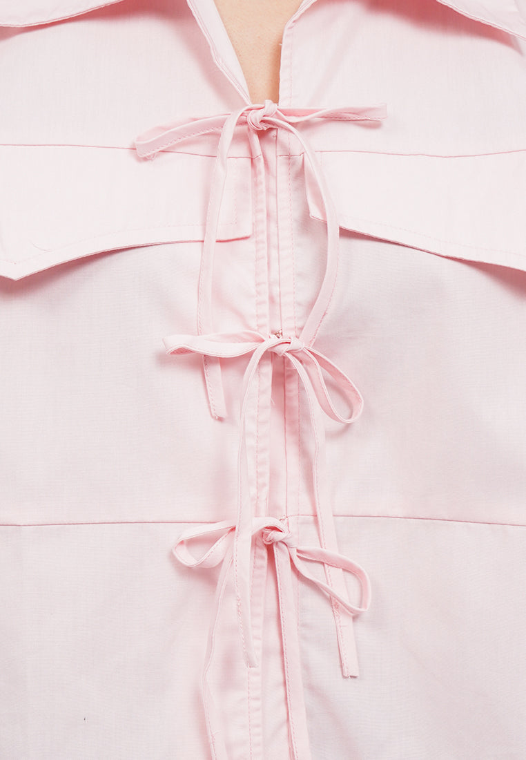 Tied Up Blouse with Flap Pocket
