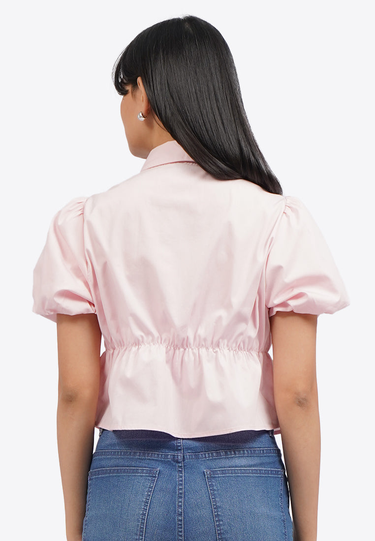 Short Sleeve Blouse with Ribbon Details