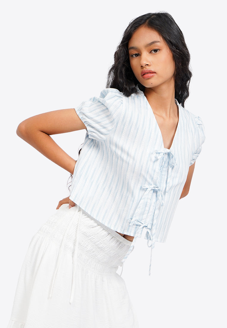 Puff Sleeve Blouse with Front Tie