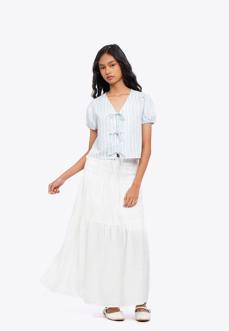 Puff Sleeve Blouse with Front Tie