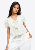 Puff Sleeve Blouse with Front Tie