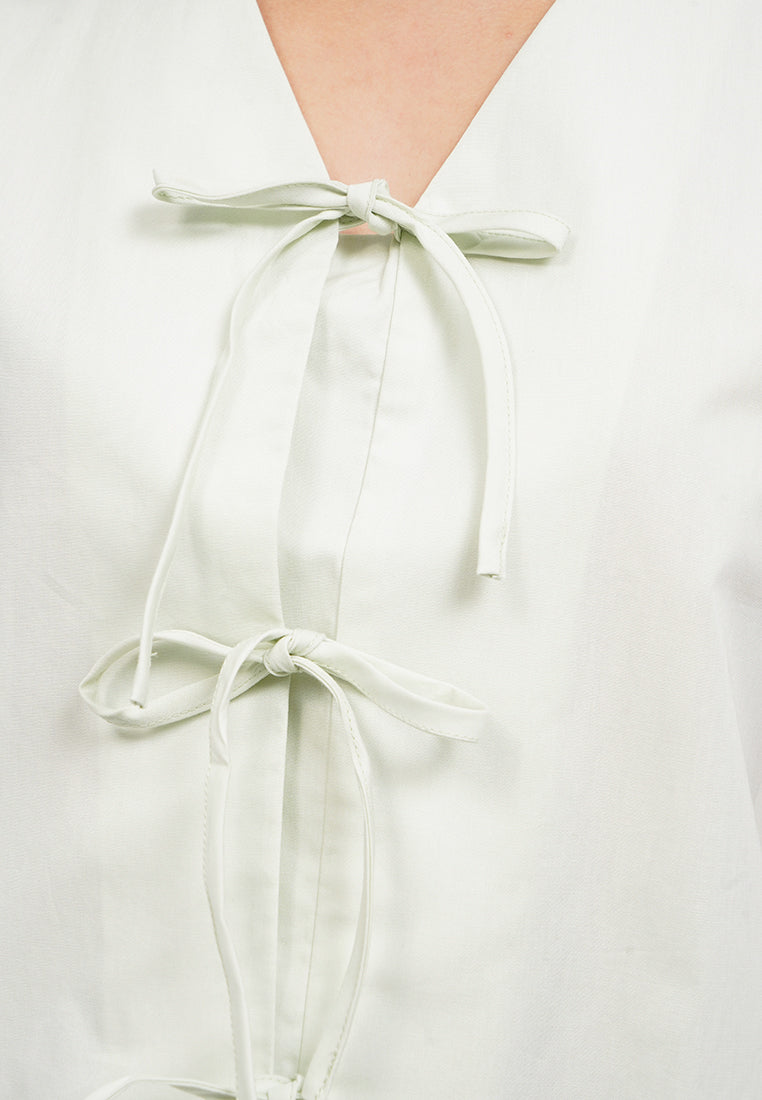 Puff Sleeve Blouse with Front Tie