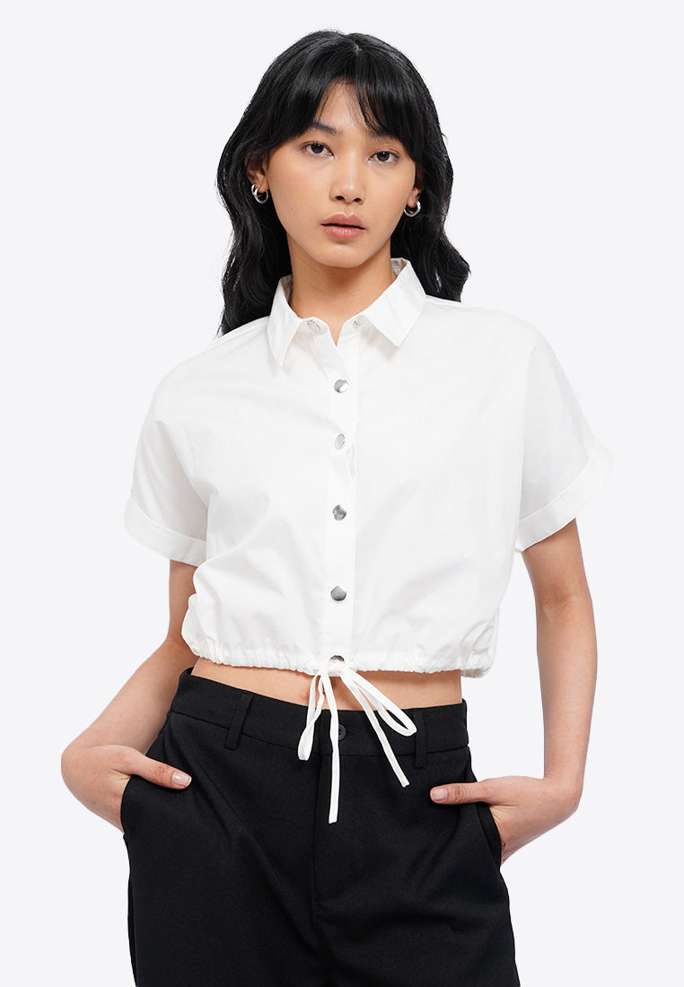 Crop Blouse with Drawstring Waist